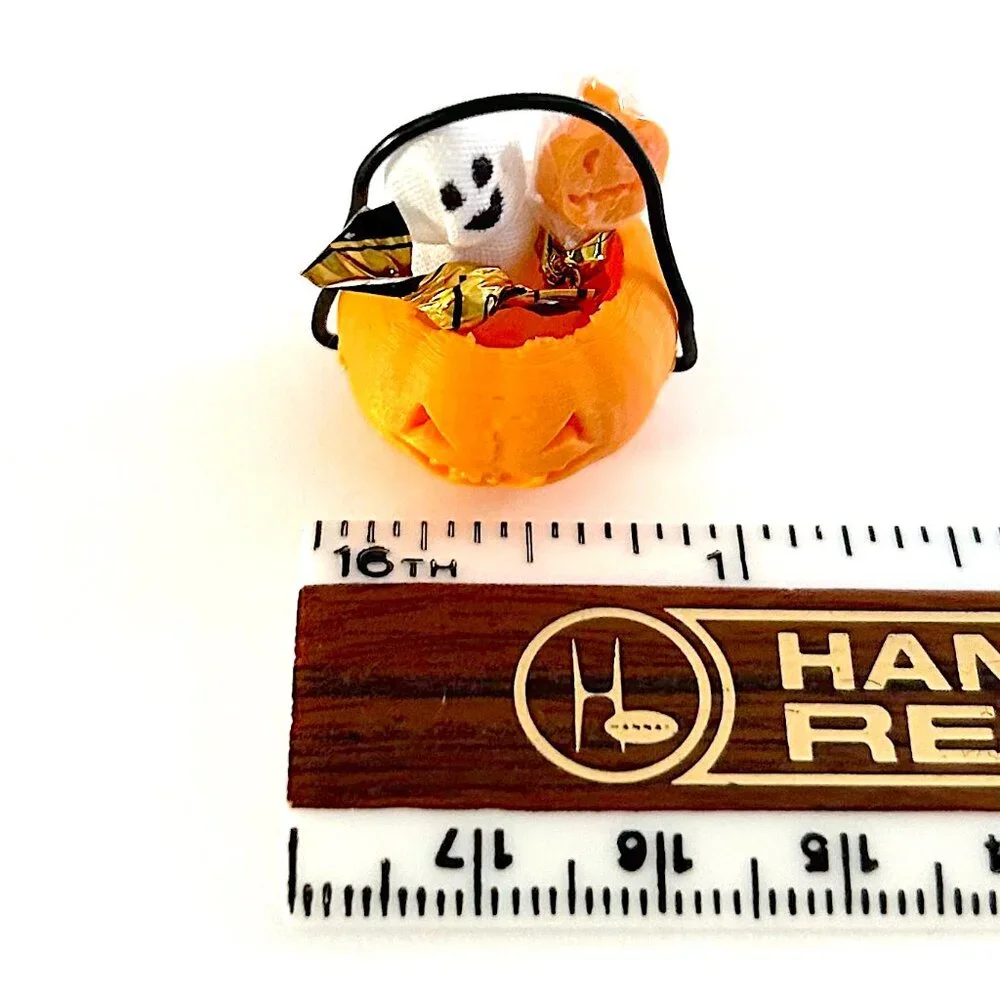 Miniature Doll HALLOWEEN Bucket 1:12 Scale Pumpkin Candy Ghost Trick or Treat
